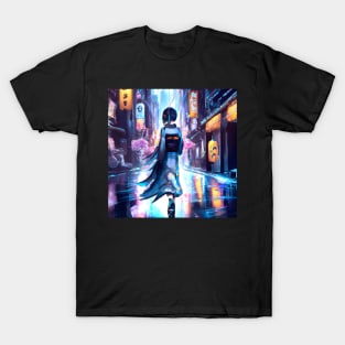 Cyberpunk girl in the streets of tokyo T-Shirt